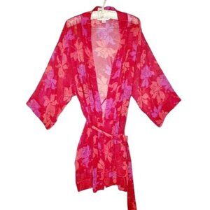 Vintage Y2K Victoria Secret Women Robe Chiffon Size 0/S Red Floral Intimate Wear